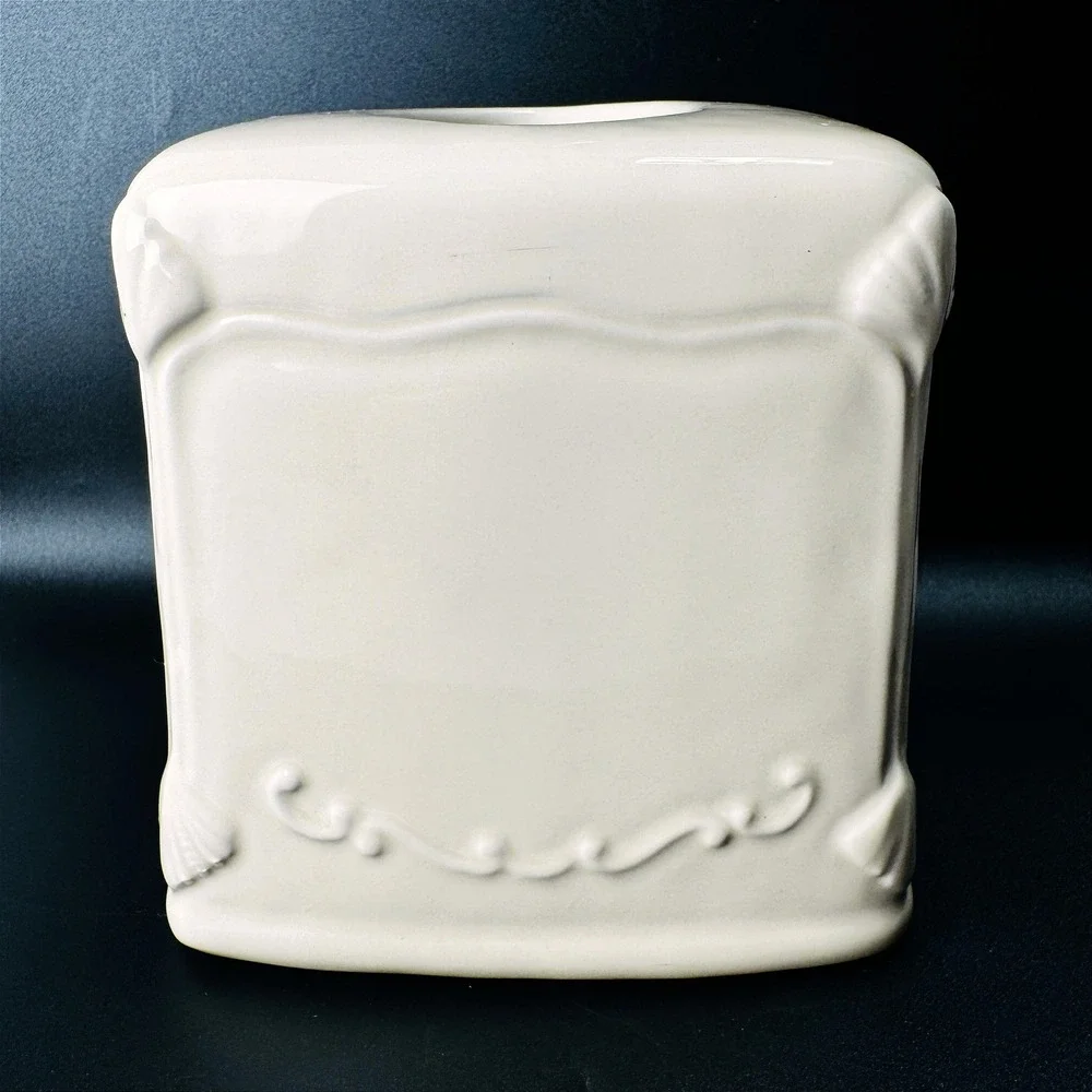 Vintage Ivory Ceramic Tissue Box Cover Scroll Bathroom Vanity Cottagecore Decor
